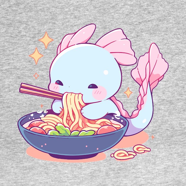 Tiny Axolotl - Adorable Salamander Amphibian Eating Ramen by TeeTopiaNovelty